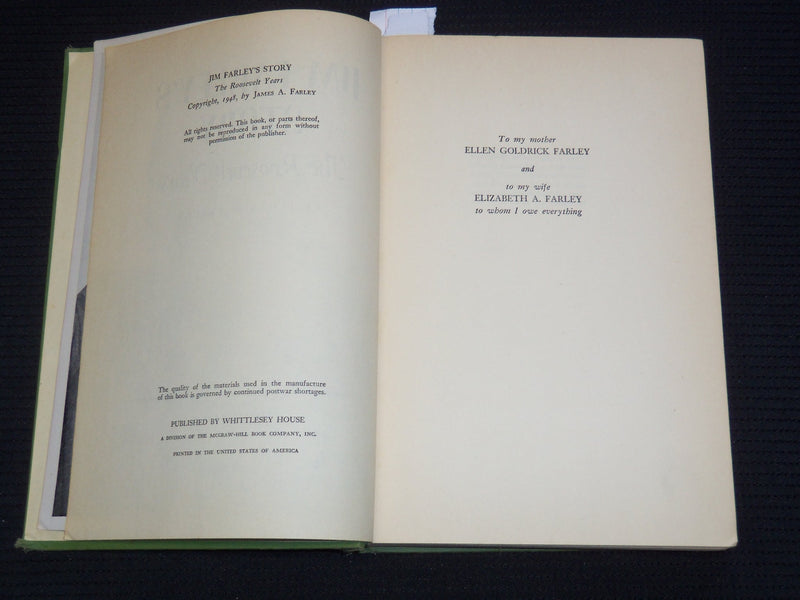 1948 JIM FARLEY'S STORY THE ROOSEVELT YEARS BOOK - AUTHOR INSCRIBED - KD 4270F