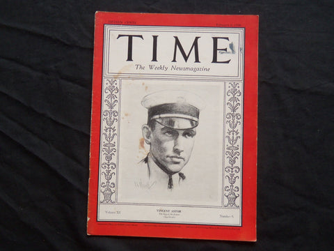 1928 FEBRUARY 6 TIME MAGAZINE - VINCENT ASTOR - T 149