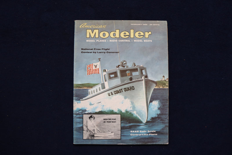 1958 FEBRUARY AMERICAN MODELER MAGAZINE - C.G. PICKET BOAT COVER - E 11452
