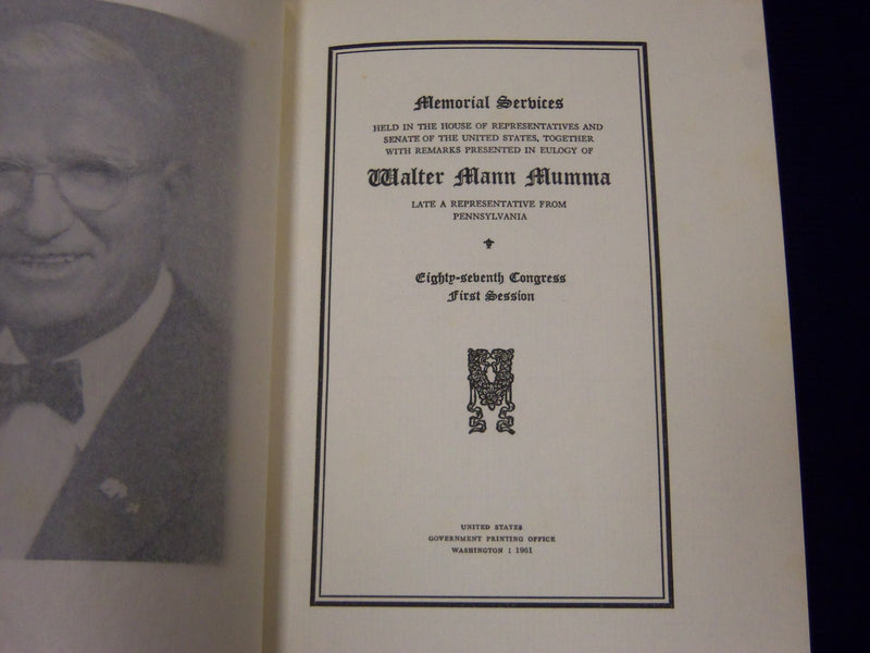 1961 WALTER MANN MUMMA MEMORIAL ADDRESS BOOK W/ SIGNED LETTER - KD 3535