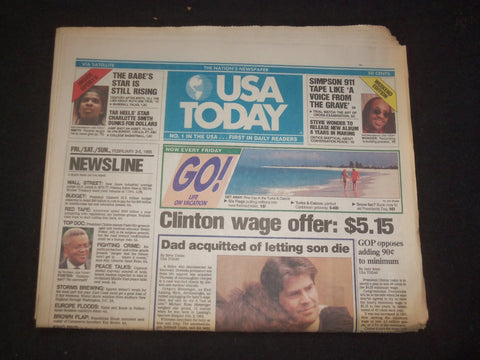 1995 FEBRUARY 3-5 USA TODAY NEWSPAPER - CLINTON WAGE OFFER: $5.15 - NP 7781