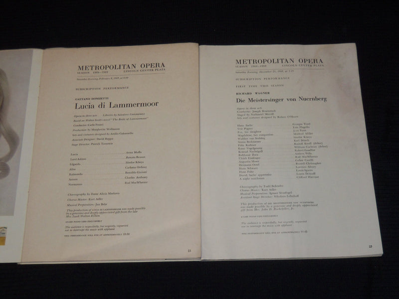 1961-1969 METROPOLITAN OPERA LINCOLN CENTER PROGRAMS LOT OF 17 ISSUES - O 2922B