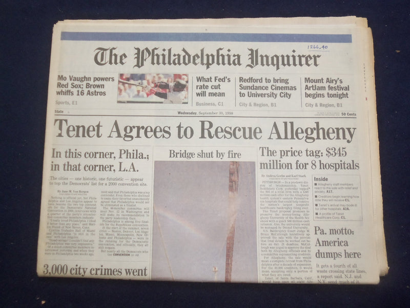 1998 SEP 30 PHILADELPHIA INQUIRER - TENET AGREES TO RESCUE ALLEGHENY - NP 7175