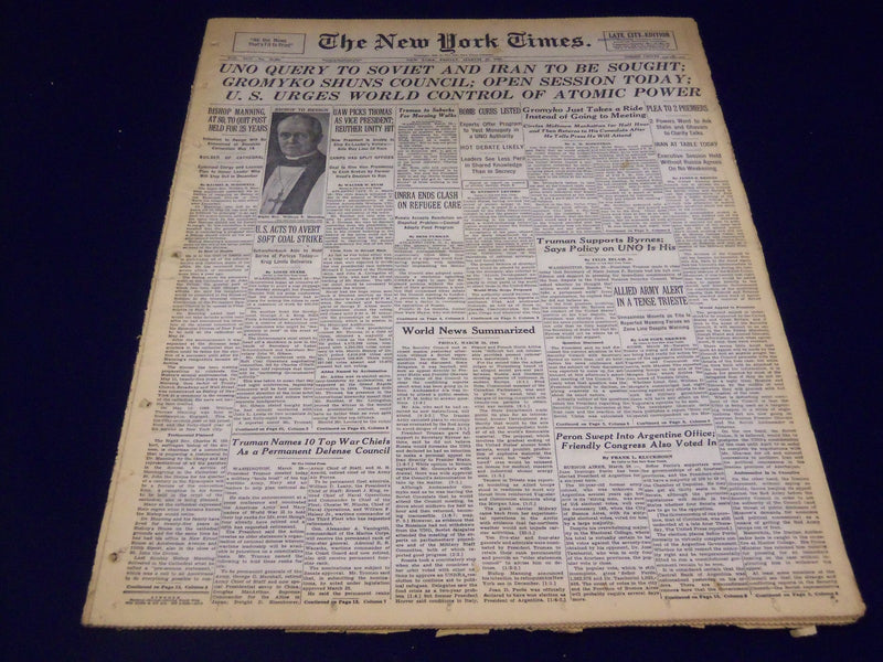 1946 MAR 29 NEW YORK TIMES - UNO QUERY TO SOVIET AND IRAN TO BE SOUGHT - NT 891