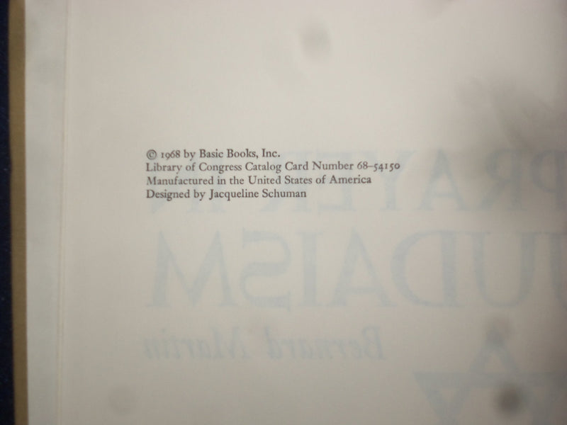 1968 PRAYER IN JUDAISM HARDCOVER BOOK BY BERNARD MARTIN - KD 8943