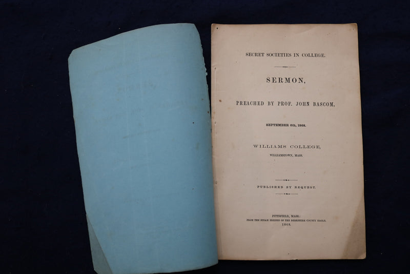 19868 SECRET SOCIETIES IN COLLEGE-SERMON- WILLIAMS COLLEGE - SOFTCOVER - K 1341