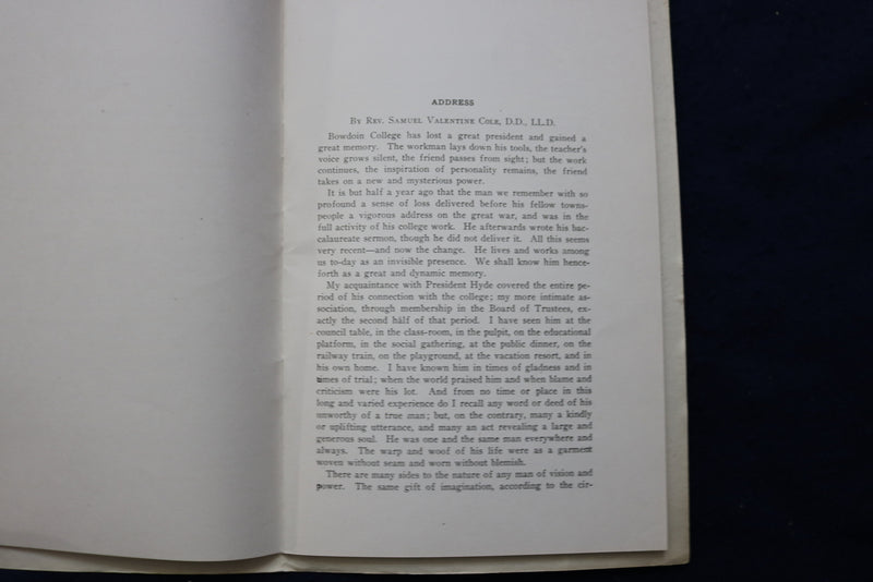 191 JANUARY BOWDOIN COLLEGE BULLETIN MEMORIAL BY WILLIAM DEWITT HYDE - K 842