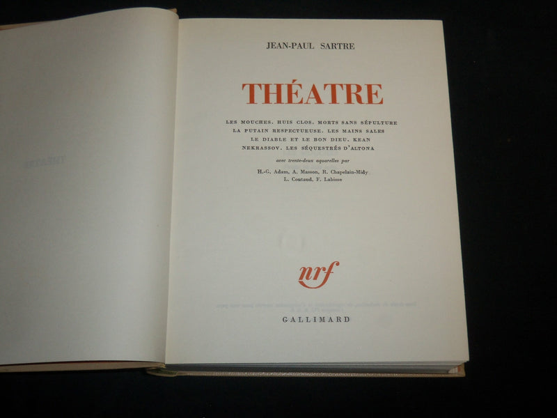 1962 THEATRE HARDCOVER BOOK BY JEAN-PAUL SARTRE W/ SLIPCASE - FRENCH - KD 6741