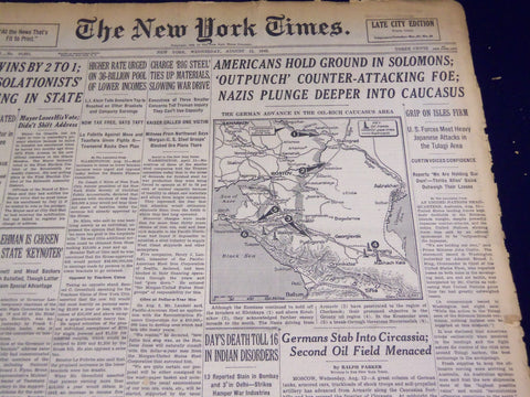 1942 AUGUST 12 NEW YORK TIMES - AMERICANS HOLD GROUND IN SOLOMNS - NT 931