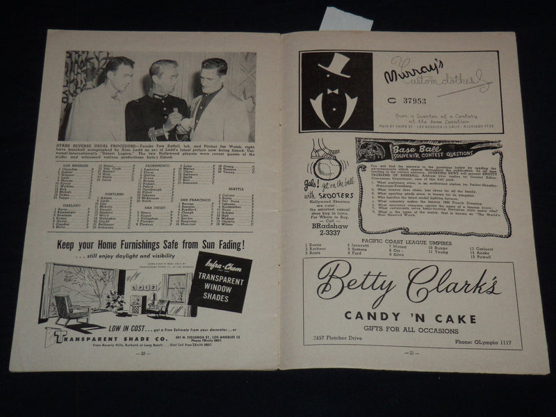 1952 HOLLYWOOD STARS SAN FRANCISCO SEALS BASEBALL OFFICIAL PROGRAM - J 8957
