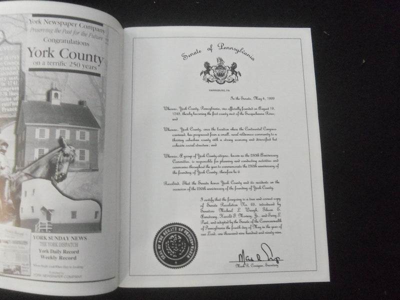 1999 AUGUST 29 CELEBRATING 250 YEARS YORK COUNTY PA MAGAZINE -1749-1999- ST 732H