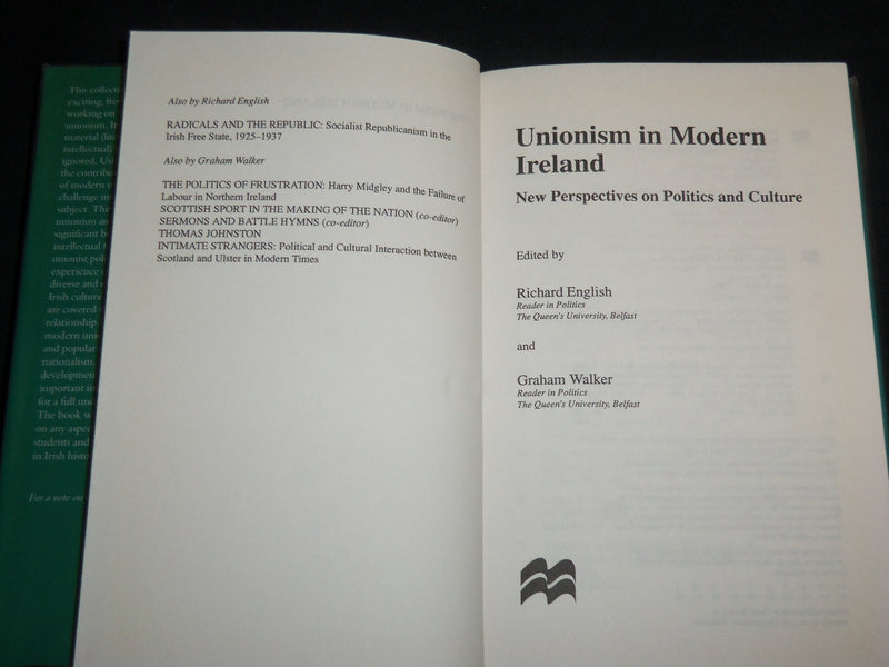 1996 UNIONISM IN THE MODERN IRELAND HARDCOVER BOOK - ENGLISH & WALKER - KD 6895