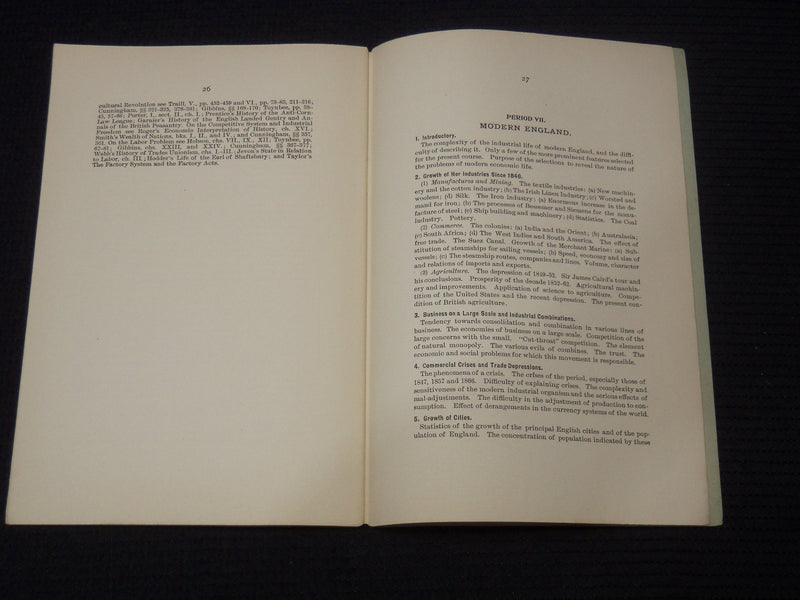 1900 ECONOMIC HISTORY OF ENGLAND BULLETIN- SYLLABUS LECTURES - WISCONSIN- K 2126
