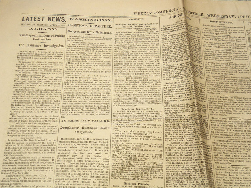 1877 APRIL 4 WEEKLY COMMERCIAL ADVERTISER NEWSPAPER - BROOKLYN BRIDGE - NP 8977