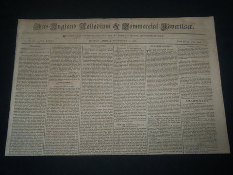 1826 NOVEMBER 3 NEW ENGLAND PALLADIUM & COMMERCIAL ADVERTISER - NP 3979