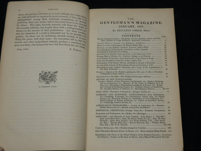 1841 THE GENTLEMAN'S MAGAZINE HISTORICAL CHRONICLE BOUND VOLUME- KD 3370C