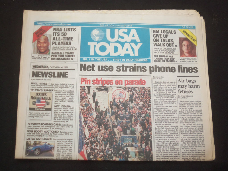 1996 OCTOBER 30 USA TODAY NEWSPAPER - INTERNET USE STRAINS PHONE LINES - NP 7833