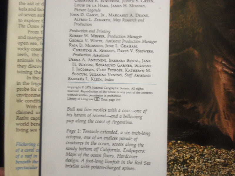 1978 THE OCEAN REALM HARDCOVER BOOK - NATIONAL GEOGRAPHIC SOCIETY - KD 8282