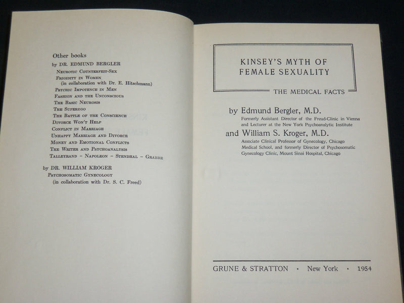1954 KINSEY'S MYTH OF FEMALE SEXUALITY BOOK BY DRS. BERGLER & KROGER - KD 2766Z