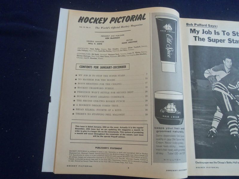 1965 JANUARY HOCKEY PICTORIAL MAGAZINE - ELMER VASKO COVER - ST 200Q