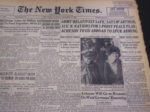 1950 DECEMBER 12 NEW YORK TIMES - ARMY SAFE SAYS M'ARTHUR - NT 4301