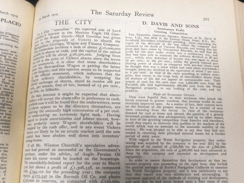 1919 SATURDAY REVIEW 2 BOUND VOLUMES - COMPLETE YR- PUBLISHED IN LONDON - R 1124