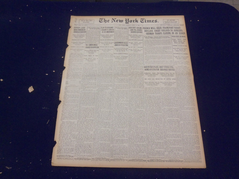 1920 APRIL 6 NEW YORK TIMES - FRENCH WILL SEIZE FRANKFORT TODAY - NT 8282