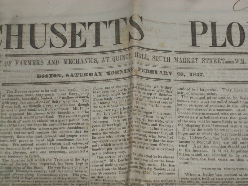 1847 FEBRUARY 20 MASSACHUSETTS PLOUGHMAN - SUSQUEHANNA RIVER BRIDGE - NP 5143