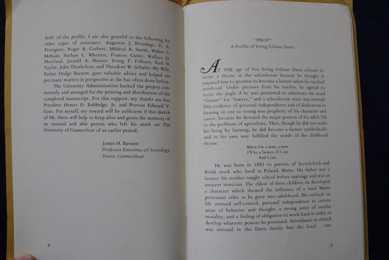 1971 PROF - A PROFILE OF IRVING GILMAN DAVIS SOFTCOVER BY J. BARNETT - K 1395