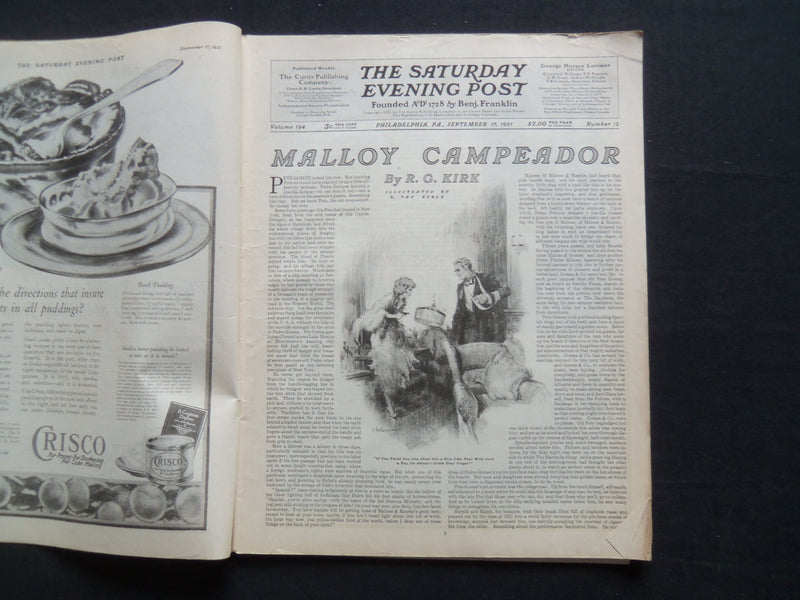 1921 SEPTEMBER 17 THE SATURDAY EVENING POST MAGAZINE - ILLUSTRATED COVER-SP 1123