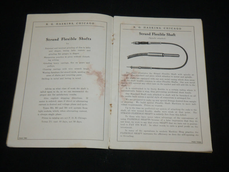 1920'S R. G. HASKINS STRAND FLEXIBLE SHAFT & MACHINERY CATALOGUE NO. 10 - J 6553