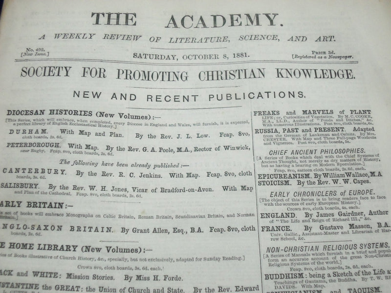 1881 THE ACADEMY WEEKLY REVIEW OF LITERATURE LOT OF 51 ISSUES - LONDON - O 2380