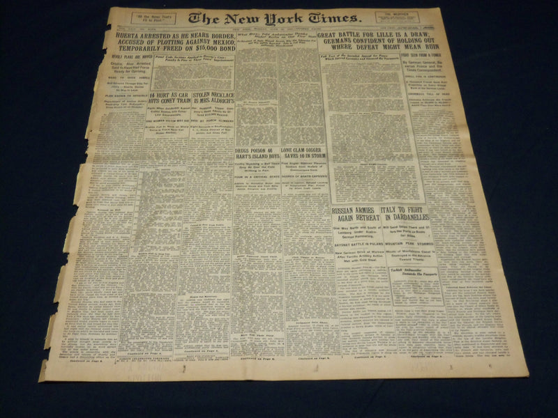 1915 JUNE 28 NEW YORK TIMES NEWSPAPER-GREAT BATTLE FOR LILLE IS A DRAW - NT 7706