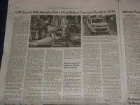 2021 JANUARY 29 NEW YORK TIMES - GM TO ABANDON CARS AND TRUCKS USING GAS BY 2035