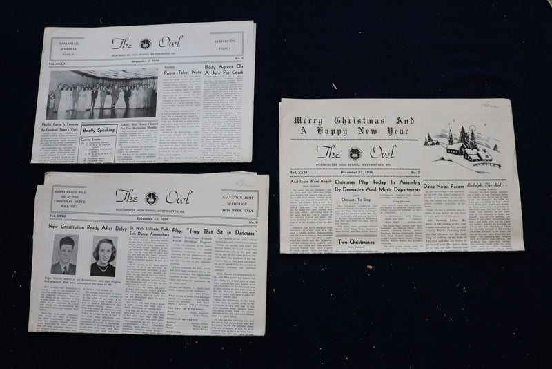 1949-1954 THE OWL NEWSPAPER - WESTMINSTER (MD) HIGH SCHOOL - LOT OF 48 - NP 8905