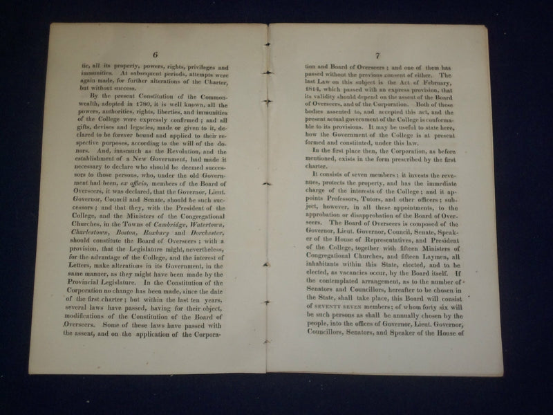 1821 HARVARD COLLEGE CONSTITUTIONAL RIGHTS AND PRIVILEGES REPORT - J 4721