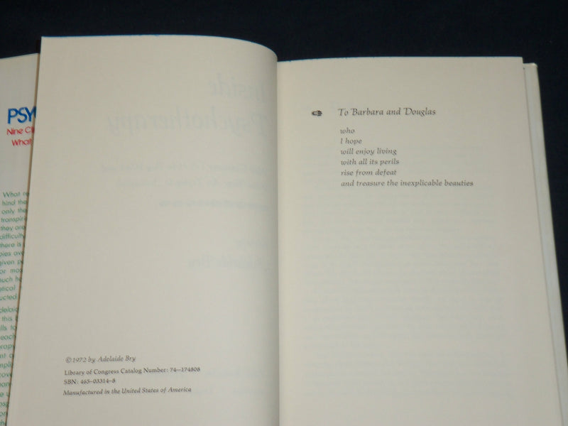 1972 INSIDE PSYCHOTHERAPY HARDCOVER BOOK INSCRIBED BY ADELAIDE BRY - D 497