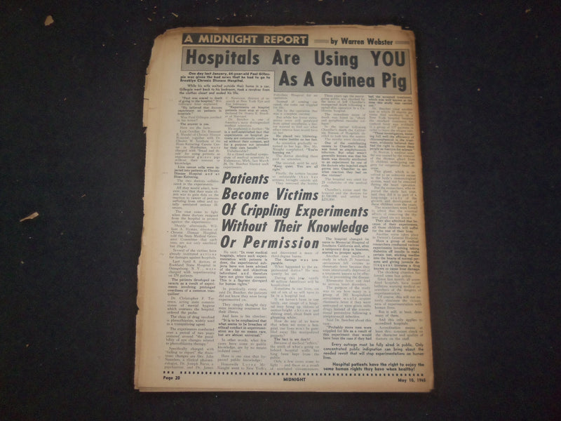 1965 MAY 10 MIDNIGHT NEWSPAPER - MOTHER BECOMES CALL GIRL FOR DAUGHTER - NP 7342