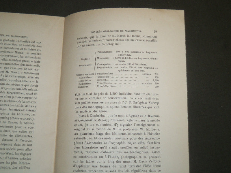 1892 RAPPORT SUR LE CONGRES GEOLOGIQUE DE WASHINGTON BY EMM. DE MARGERIE- J 4968