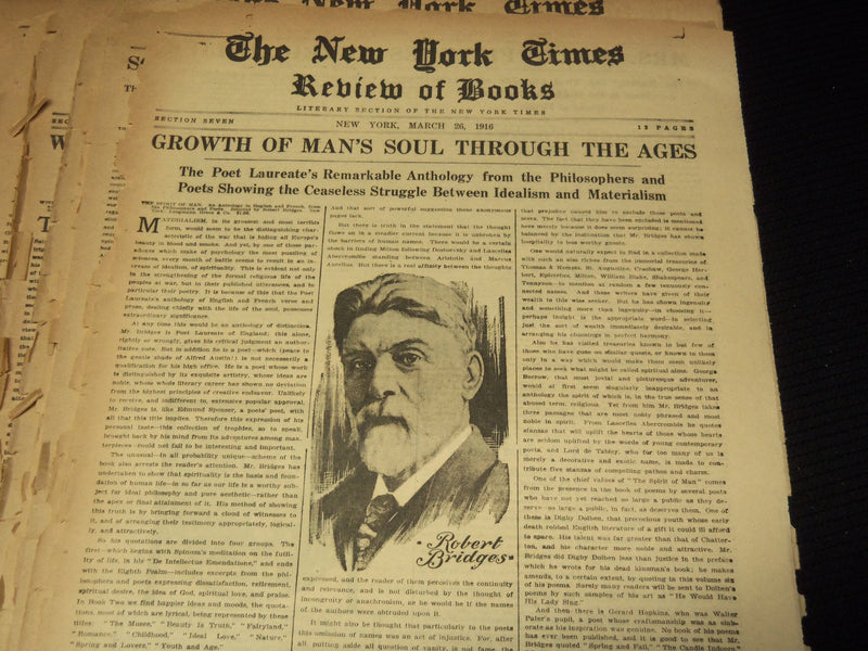 1916 NEW YORK TIMES NEWSPAPER BOOK REVIEW SECTIONS LOT OF 30 ISSUES - O 3221D
