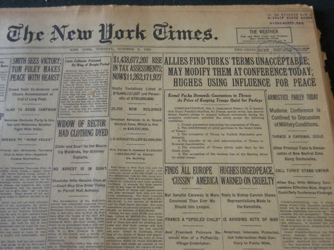 1922 OCTOBER 3 NEW YORK TIMES - ALLIES FIND TURKS' TERMS UNACCEPTABLE - NT 5806