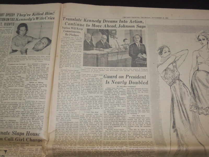 1963 NOVEMBER 28 CHICAGO TRIBUNE NEWSPAPER - JOHNSON TELLS HIS AIMS - NP 8052