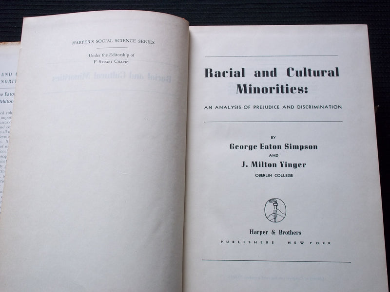 1953 RACIAL AND CULTURAL MINORITIES HARDCOVER BOOK BY SIMPSON & YINGER - KD 7583