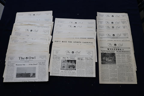 1949-1954 THE OWL NEWSPAPER - WESTMINSTER (MD) HIGH SCHOOL - LOT OF 48 - NP 8905