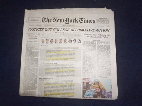 2023 JUNE 30 NEW YORK TIMES - JUSTICES GUT COLLEGE AFFIRMATIVE ACTION