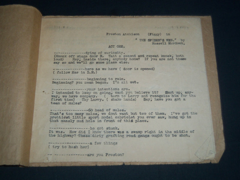 1930'S THE SPIDER'S WEB - COATES HOUSE KANSAS CITY ORIGINAL SCRIPT LOT - O 1987A
