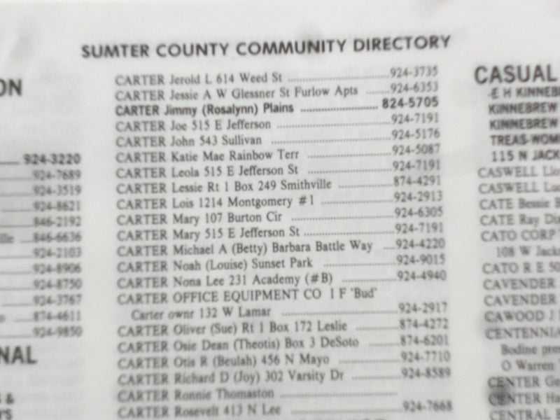 1977 SUMTER COUNTY, GEORGIA DIRECTORY - SOFTCOVER - JIMMIE CARTER - SP 1534T