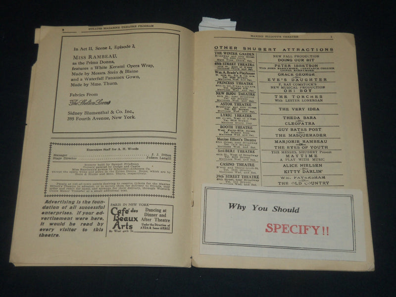 1917 EYES OF YOUTH - MAXINE ELLIOTT'S THEATRE PROGRAM - MARJORIE - J 5684