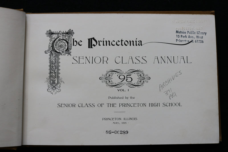 1895 MAY THE PRINCETONIA PRINCETON HIGH SCHOOL YEARBOOK- PRINCETON, IL - YB 3486