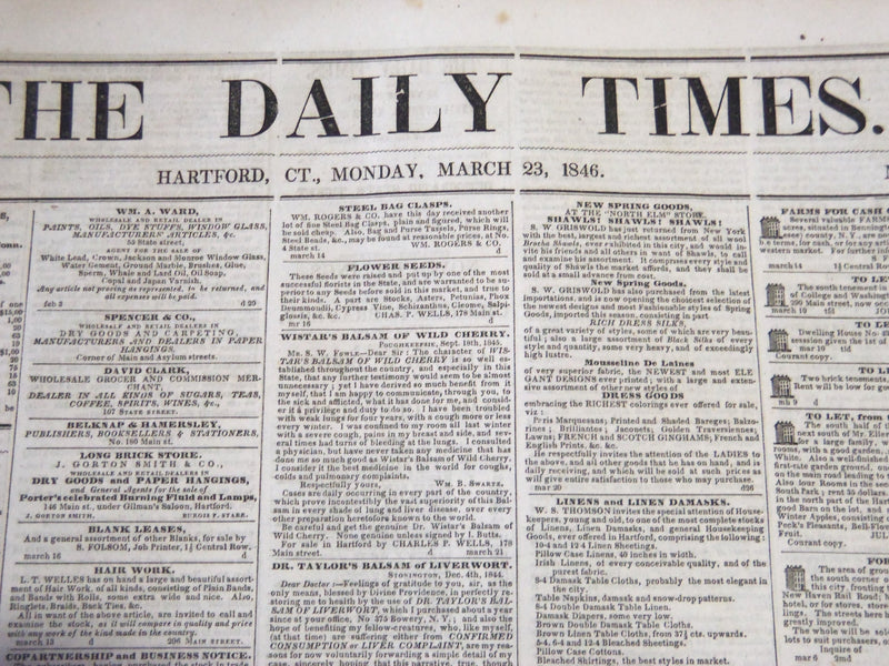 1846 THE DAILY TIMES HARTFORD CONNECTICUT NEWSPAPER LOT OF 2 - NP 2328